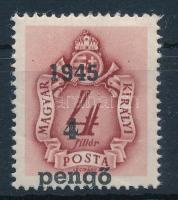 Nagyvárad I. 1945 4P/4f elcsúszott felülnyomással, Bodor vizsgálójellel (hajtott / folded)