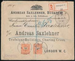 1898.júl.06. 9. súlyfokozatú ajánlott levél tarifahelyes 2 x 50kr bérmentesítéssel "BUDAPEST" - London. Rendkívüli ritkaság!! RRRR!