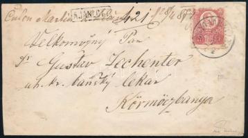 1874 Réznyomat 5kr + látványosan elfogazott függőleges pár ajánlott levélen "ZNYO-VÁRALLYA" (Gudlin 600 pont) - "KÖRMÖCZBÁNYA" Signed: Ferchenbauer