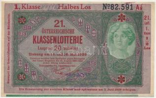 Ausztria 1929. "21. Österreichische Klassenlotterie (21. Osztrák Osztálysorsjáték)" első osztály fél sorsjegye, vízjeles papíron, hátoldalon bélyegzéssel T:AU