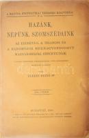 Elekes Dezső: Hazánk, népünk, szomszédaink. Az ezeréves, a trianoni és a megnagyobbodott Magyarország ismertetője. A keleti területek visszacsatolása után átdolgozott második kiadás. A Magyar Statisztikai Társaság kiadványai 13. sz. Bp., 1941, Magyar Statisztikai Társaság - Kir. Magyar Pázmány Péter Tudományegyetem Kisebbségjogi Intézete (Stephaneum-ny.), 1 (színes, kihajtható térkép) t.+ 133+(1) p. Kiadói papírkötés, kissé sérült borítóval és gerinccel, néhány a fűzéstől elváló lappal, az utolsó lapon kisebb sarokhiánnyal.