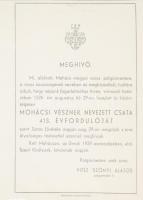 1939 Mohács meghívó a Mohácsi csata 413. évfordulójára tartott ünnepségre 4p.