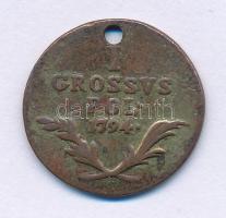 Lengyelország / Galícia és Lodoméria 1794. 1gr Cu (3,76g) T:F lyuk, patina Poland / Galicia and Lodomeria 1794. 1 Grossus Cu (3,76g) C:F hole, patina Krause C#4