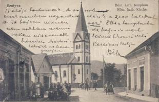 Szolyva Greek Catholic church with the shop of David Berger