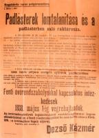 1937 Nagykőrös hirdetmény: Padlásterek lomtalanítása és a padlástérben való raktározás 50x65 cm