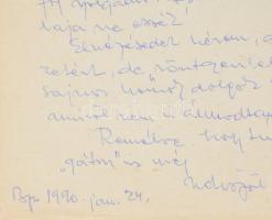 1990 Fischer Ernő festőművész autográf levele, melyben sajnálkozik, hogy nem tud a megnyíló egri egy...