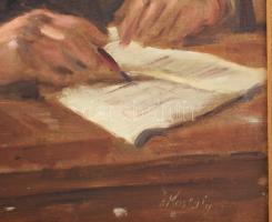 Kastaly István (1892-1991): Írnok. Olaj, karton, jelezve jobbra lent, dekoratív fakeretben, 46,5x32,...