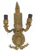 Szecessziós kétágú falikar, bronz, kissé laza, m: 37 cm