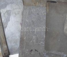 Csepeli Németh Miklós (1934-2012), 11 db mű: Alakok. Fém lemezbe karcolt rajzok (nyomódúcok?), részb...