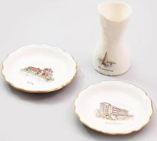 3 db Aquincum porcelán tálka Balatonfüred, Tata, Galyatető és váza d: 9 cm, m: 9 cm