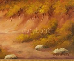 Várhegyi Rozália (-): Tanya. Olaj, farost, jelzett, dekoratív fakeretben, 42,5×51 cm