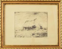 Cs. Pataj Mihály (1921-2008): Asztag. Rézkarc, papír, jelzett. Üvegezett fakeretben, 14×18 cm