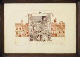 Molnár Gabriella (1940-): Comedia dell' arte. Rézkarc, papír. Jelzett, számozott (85/100). 19×2...