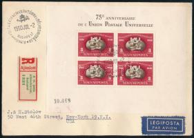 1950 UPU blokk ajánlott légi FDC New Yorkba