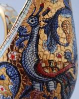 Amalfi Dec A Mano díszes kerámia sétáló gyertyatartó, jelzett, m: 16 cm