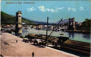 Decín, Bodenbach am Elbe; Kettenbrücke, Schiff / bridge, ship