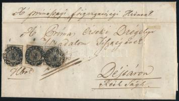 1857 3 x 2kr levélen "ESZTERGOM" - "WAITZEN" - "RÉTSÁGH" - Déjtár