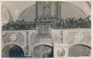 1940 Baka (?), templom belső, zenekar az orgonával / church interior, music band with the pipe organ. photo (fl)