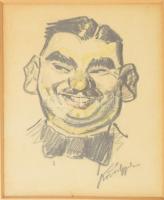 Kövér Gyula (1883-1972): Karikatúra. Boldva, 1920 Ceruza, papír. Jelzett. Üvegezett, dekoratív fakeretben, 16x15 cm