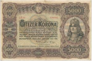 1920. 5000K piros "5 B03 930086" sorszámmal, "Orell Füssli Zürich" nyomdahely jelöléssel T:F felső él mentén két ponton kis ragasztónyom (falc) Adamo K38