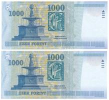2005. 1000Ft (2x) sorszámközeli pár "DC 0646936 + DC 0646940" T:AU, az egyik lekopott (zöl...