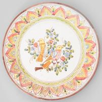 Olasz multicolor karcolt és festett nagyméretű dísztál, d: 37 cm