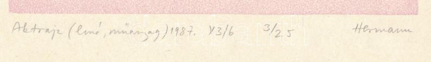 Hermann Zoltán (1954-): Aktrajz Linómetszet, műanyag papír, jelzett, számozott: 3/25 paszpartuban, 1...