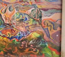 Hartung Sándor (1962- ): Visszhang. Olaj, farost, jelzett, hátoldalán autográf felirattal. keretben ...