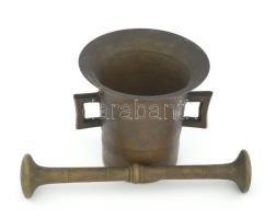 Bronz mozsár, törővel, m: 12 cm, törő h: 23 cm