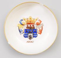 Herendi Arad címerével ellátott tálka. kézzel festett, jelzett, sérült. d: 8 cm