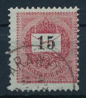 1889 15kr, a hajtóka vonalai az értékszám felett