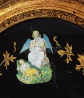 Háziáldás. Üvegre festett német nyelvű. XIX. sz. Dekoratív, aranyozott fakeretben Külső méret 35x41 ...