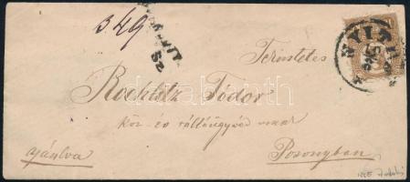 1871 Kőnyomat 15kr erős színű bélyeg ajánlott levélen / Mi 5, deep colour, on registered domestic cover "NYITRA" - "POZSONY" ex Ryan. Certificate: Ferchenbauer