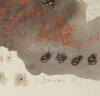 Kardos János (1946-2018): Kompozíció, 1981. Vegyes technika, papír. Jelezve jobbra lent. Üvegezett f...