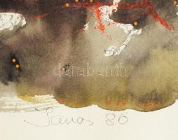 Kardos János (1946-2018): Kompozíció, 1986. Vegyes technika, papír. Jelezve jobbra lent. Üvegezett f...