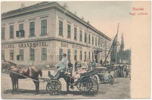 Buziásfürdő, Baile Buzias; Nagyszálloda, montázs lovaskocsival és autóval / Grand Hotel, montage with horse-drawn carriage and automobile (fl)