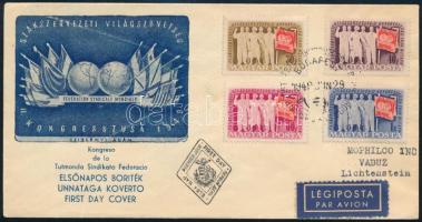 1949 Szakszervezet sor légi FDC Liechtensteinbe