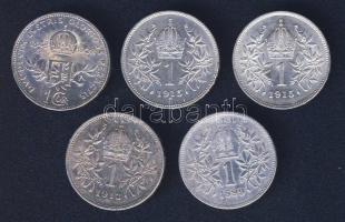 Ausztria 1899-1915. 1K Ag (5x) 4klf évszámmal, benne "Jubileum" T:2,3