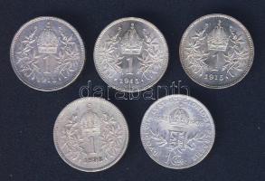 Ausztria 1893-1915. 1K Ag (5x) 4klf évszámmal, benne "Jubileum" T:2,3