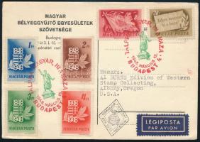 1948 Centenárium sor március 15-én megjelent bélyegei dekoratív légi FDC-n az USA-ba