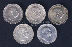 Ausztria 1893-1915. 1K Ag (5x) 4klf évszámmal, benne "Jubileum" T:2,3