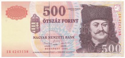 1998. 500Ft "EB 4243158" T:AU, sarokhajlás Hungary 1998. 500 Forint "EB 4243158" C:AU, folded corner Adamo F54