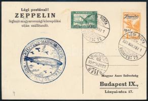 1931 Zeppelin magyarországi körrepülés levelezőlap 1P Zeppelin bélyeggel, budapesti ledobás