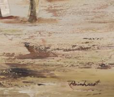 Reinhardt István (1936-): Fészer. Olaj, farost, jelezve jobbra lent. Hátoldalán Képcsarnok Vállalat ...