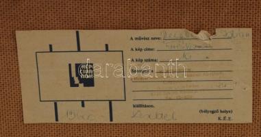 Reinhardt István (1936-): Fészer. Olaj, farost, jelezve jobbra lent. Hátoldalán Képcsarnok Vállalat ...