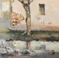 Olvashatatlan jelzéssel: Alföldi utca. Olaj, farost. Fakeretben, 35×49 cm