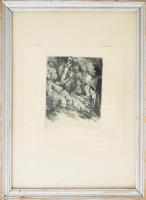 Olvashatatlan jelzéssel (Szegő Gizi?): Notturno, 1920-as évek. Rézkarc, papír, üvegezett fakeretben....