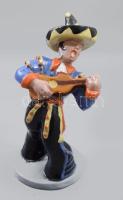 Mexikói gitáros. Komlós kerámia. Mázas, jelzett talpán hajszálrepedéssel. 27 cm