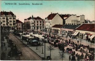 Temesvár, Timisoara; Józsefváros, Scudier tér, piac / Iosefin, square, market (apró lyuk / tiny pinhole)