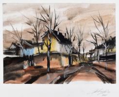 Balázs György (1927-2015): Utca, 2001. Akvarell, papír, jelzett, papírra kasírozva. 21x29,5 cm